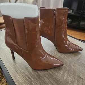 INC International Concepts Shiny Tan Heeled Boots